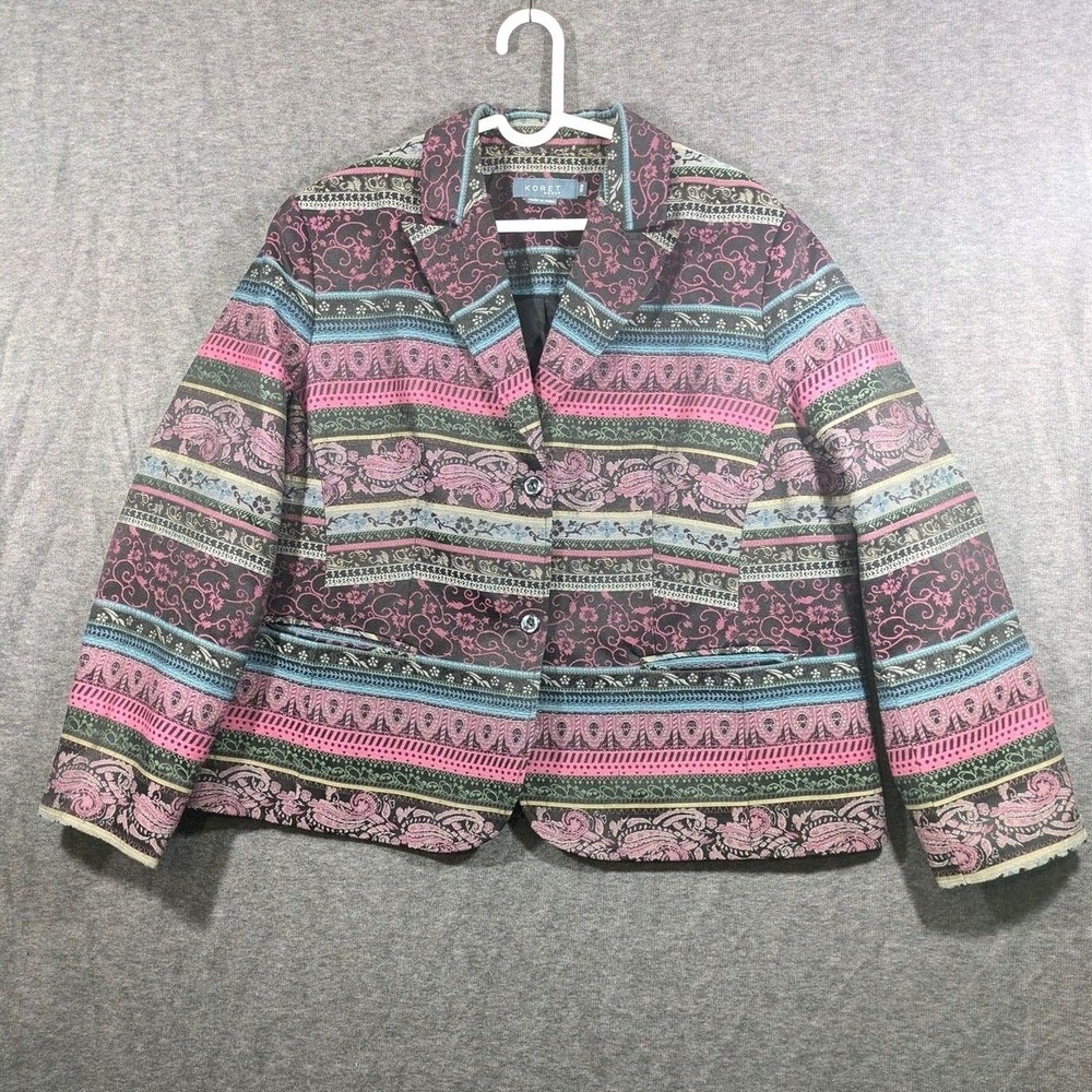 Koret Woman Tapestry Blazer Jacket Multi Paisley Floral Plus Size 18W